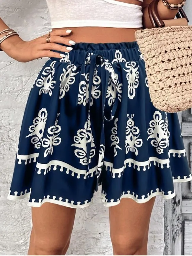 Melliflo Women's Boho Shorts Retro Print Casual Wide Leg Shorts Summer 2025