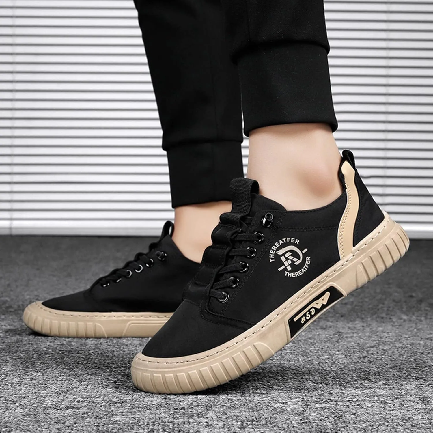 Men Low Top Breathable Casual Walking Shoes Canvas Mens Leather Shoes Casual Wide Sneaker