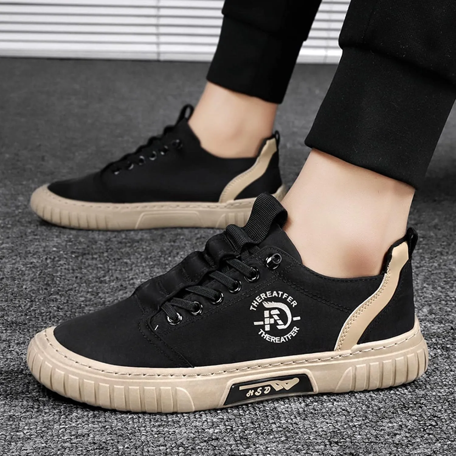 Men Low Top Breathable Casual Walking Shoes Canvas Mens Leather Shoes Casual Wide Sneaker