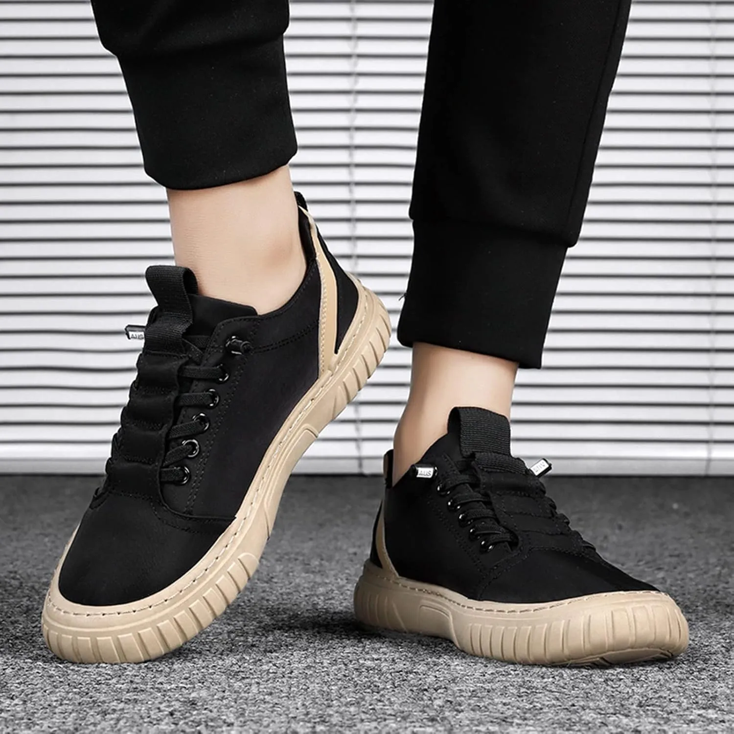 Men Low Top Breathable Casual Walking Shoes Canvas Mens Leather Shoes Casual Wide Sneaker