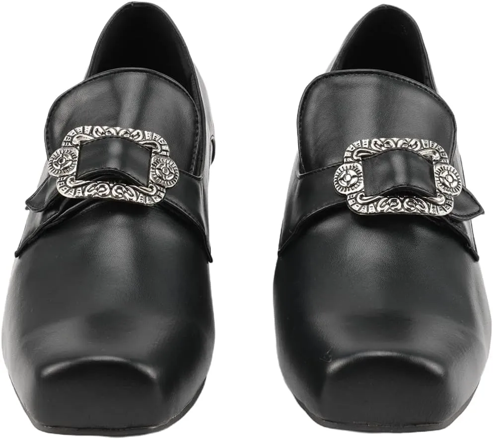 Men Retro Loafers Metal Square Buckle Formal Shoes Halloween Cosplay Shoes