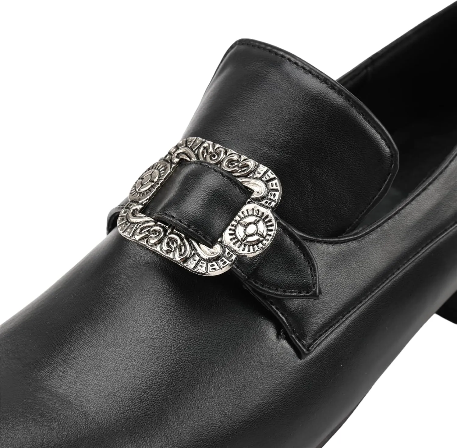 Men Retro Loafers Metal Square Buckle Formal Shoes Halloween Cosplay Shoes
