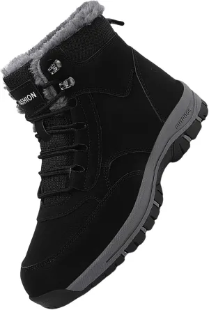 Men Work Boots Steel Toe Hiking Sneakers Shoes Warm Fur Lined Women Safety Toe Shoes with Zipper Waterproof Platform Shoes Work Hike Grounded Footwear