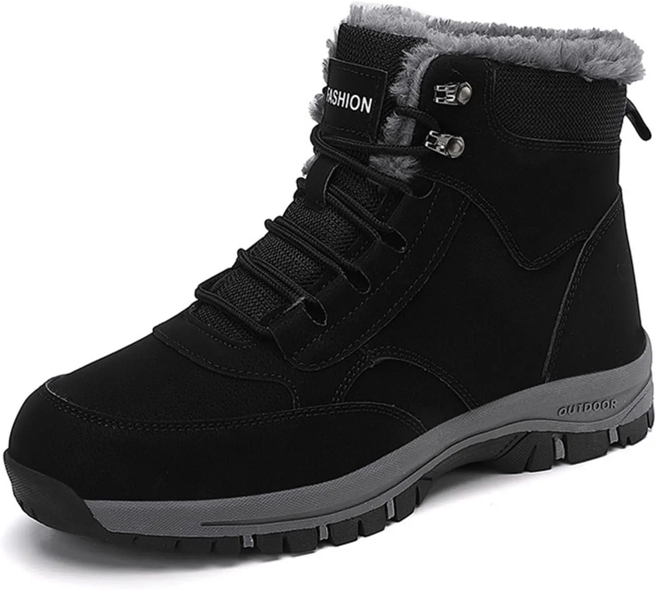 Men Work Boots Steel Toe Hiking Sneakers Shoes Warm Fur Lined Women Safety Toe Shoes with Zipper Waterproof Platform Shoes Work Hike Grounded Footwear