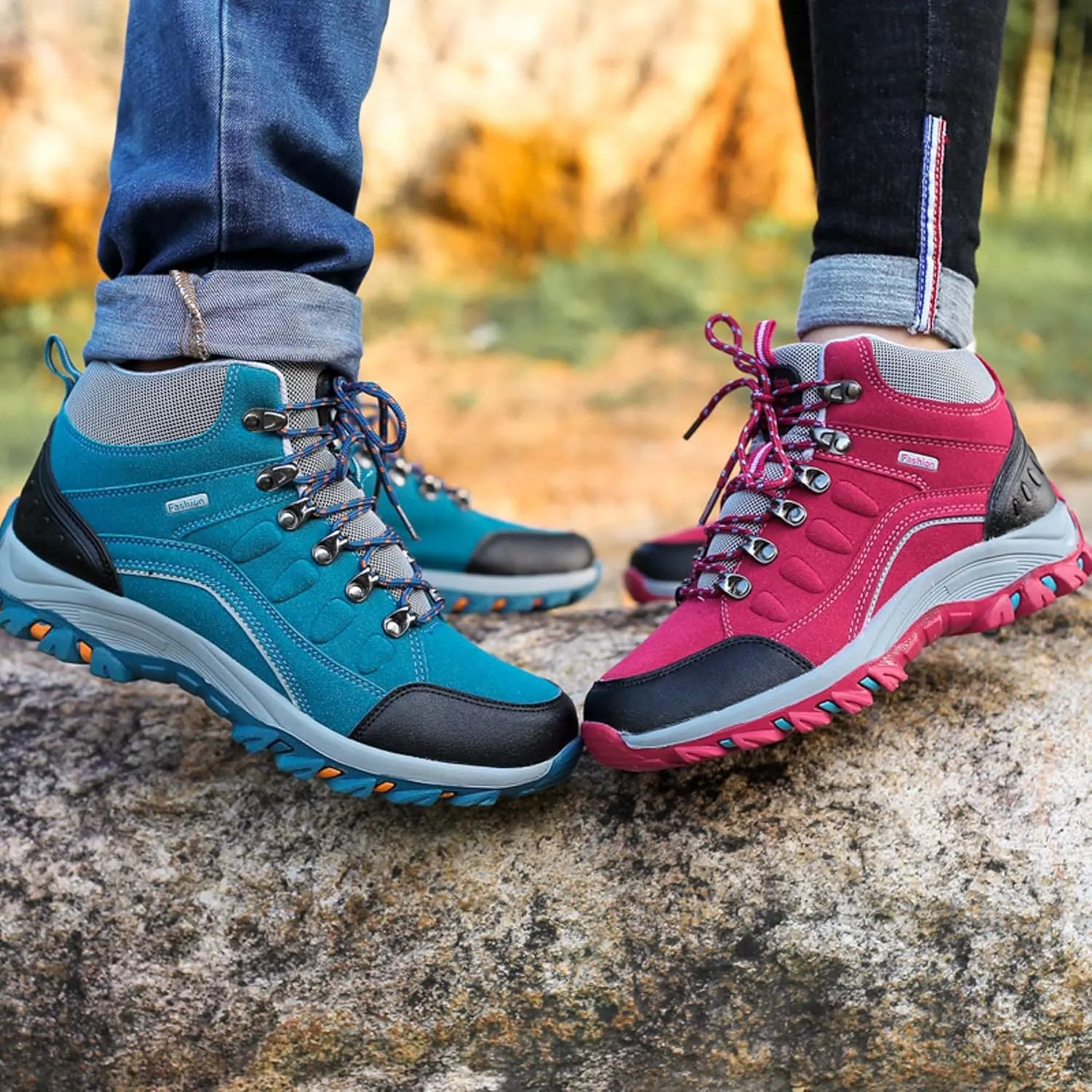 Mens And Womens Anti Slip And Wear Resistant Lace Up Hiking Boots Comfortable And Breathable Walking Boots Rubber Soles Scenic Spots Tourist Boots Couple Park Walking Boots Rock Climbing Boots