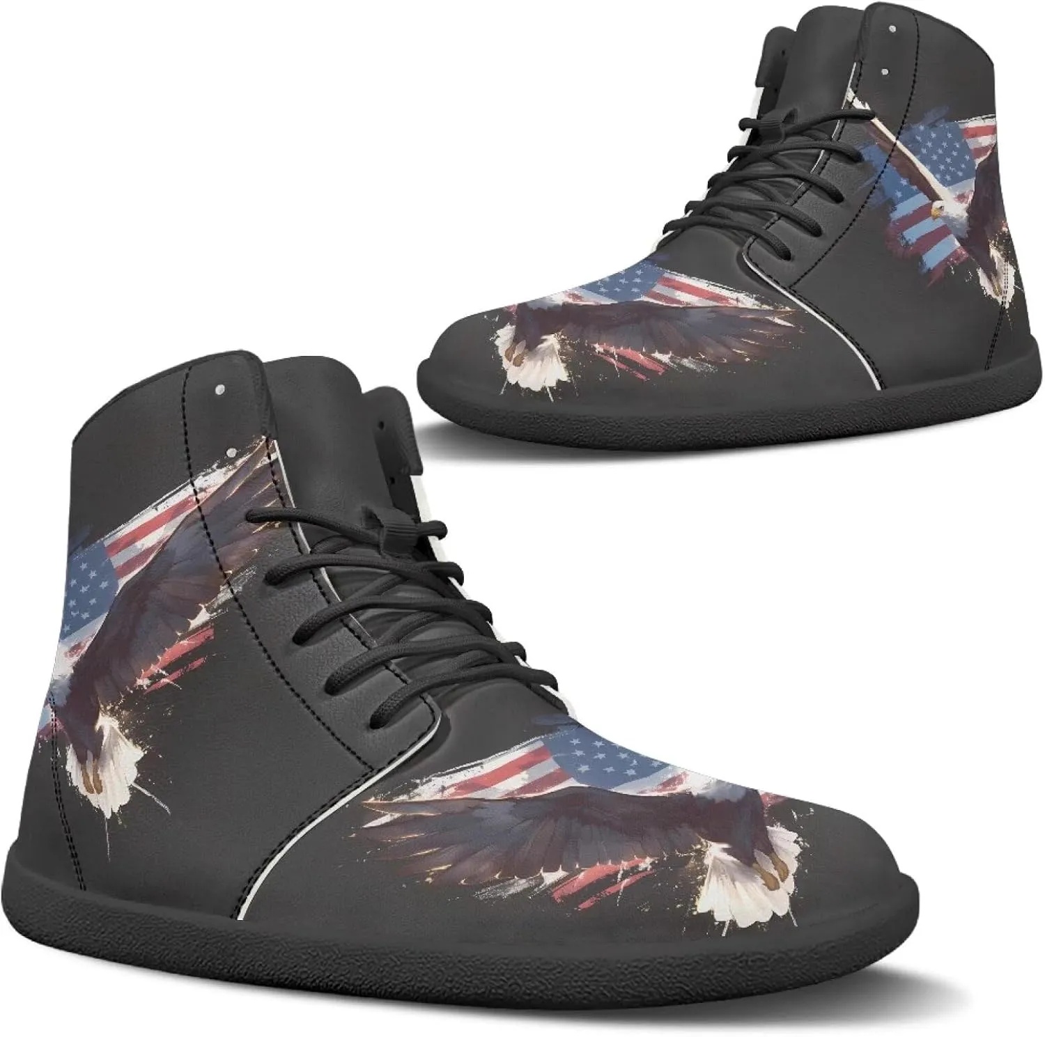 Men's Barefoot Shoes Wide Toe Box Fashion Sneakers PU Leather High Top Boots Comfortable Casual Travel Shoes Laces Outdoor Shoes US Size 5-14