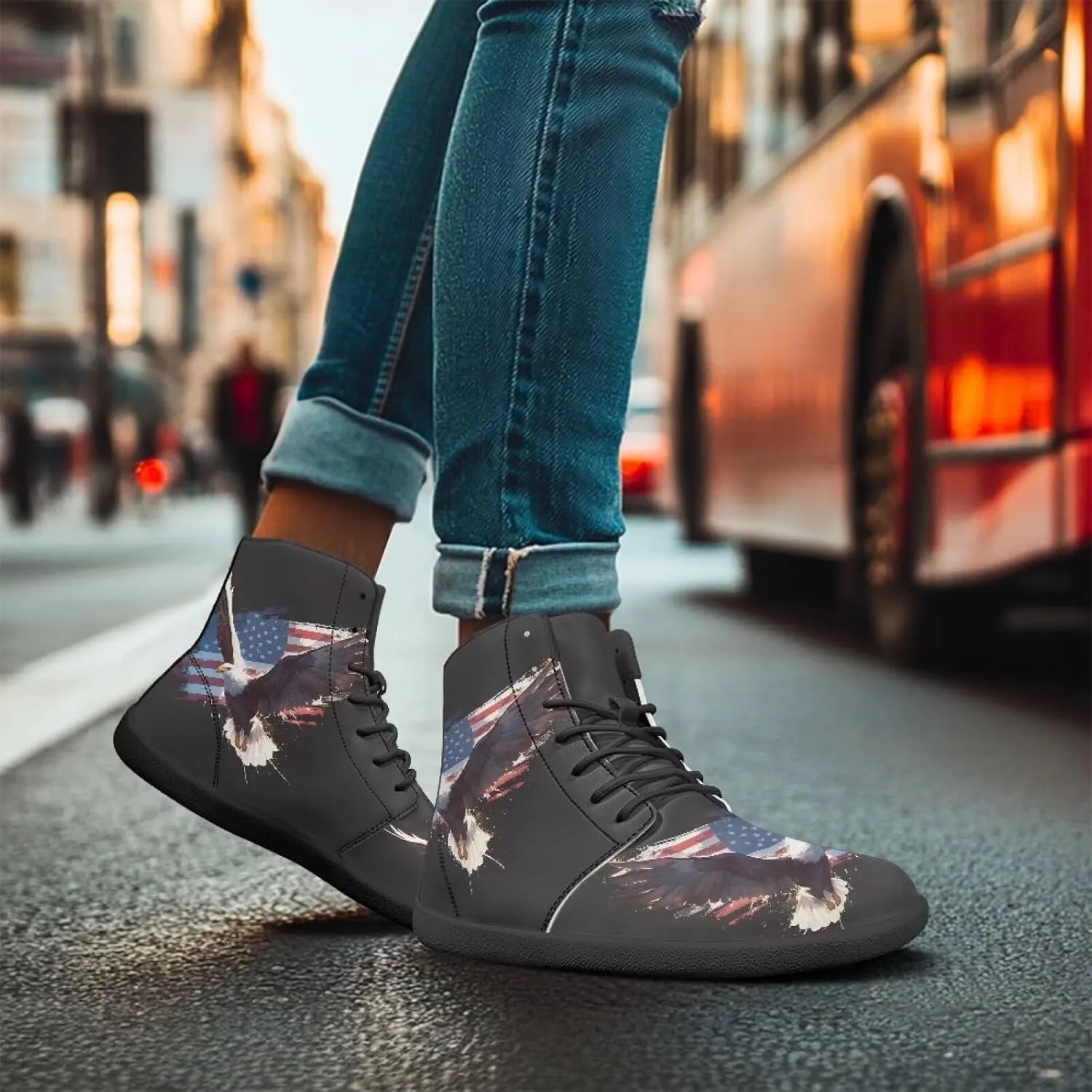 Men's Barefoot Shoes Wide Toe Box Fashion Sneakers PU Leather High Top Boots Comfortable Casual Travel Shoes Laces Outdoor Shoes US Size 5-14