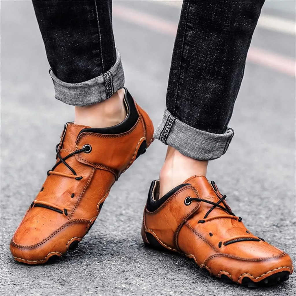 Men's Casual Leather Loafers Slip-On Driving Boat Penny Shoes Handmade Flats Dress Men Ankle Boots Hand Stitching Oxford Walking Traveling Outdoor Shoe