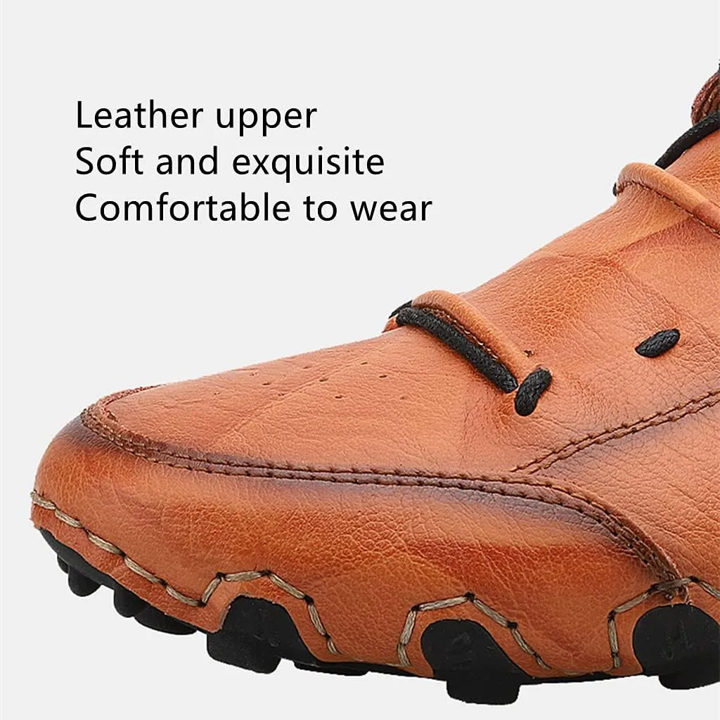 Men's Casual Leather Loafers Slip-On Driving Boat Penny Shoes Handmade Flats Dress Men Ankle Boots Hand Stitching Oxford Walking Traveling Outdoor Shoe
