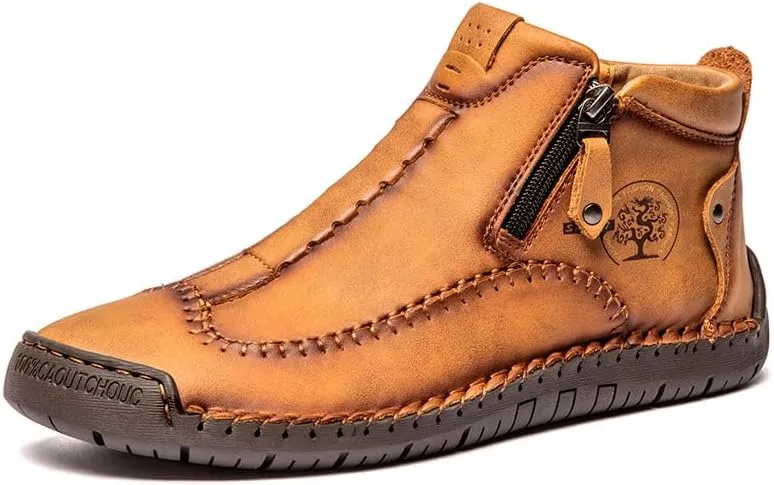 men's casual outdoor short boots - hand sewn classic boots with fashionable side zipper decoration, perfect for outdoor enthusiasts and activities