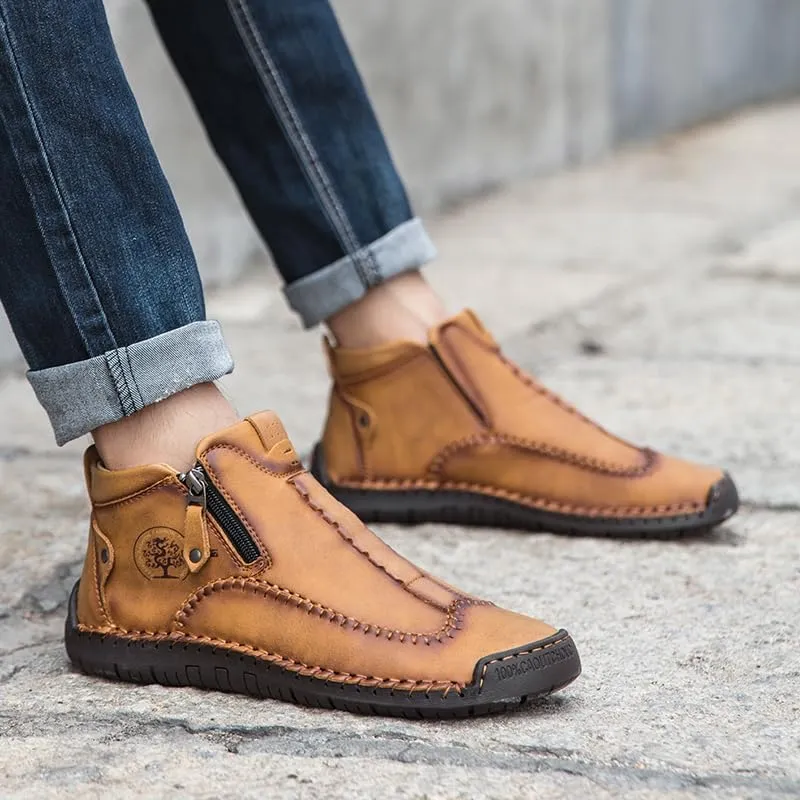 men's casual outdoor short boots - hand sewn classic boots with fashionable side zipper decoration, perfect for outdoor enthusiasts and activities