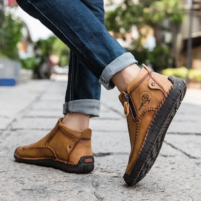 men's casual outdoor short boots - hand sewn classic boots with fashionable side zipper decoration, perfect for outdoor enthusiasts and activities