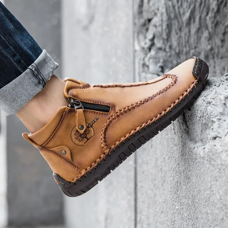men's casual outdoor short boots - hand sewn classic boots with fashionable side zipper decoration, perfect for outdoor enthusiasts and activities