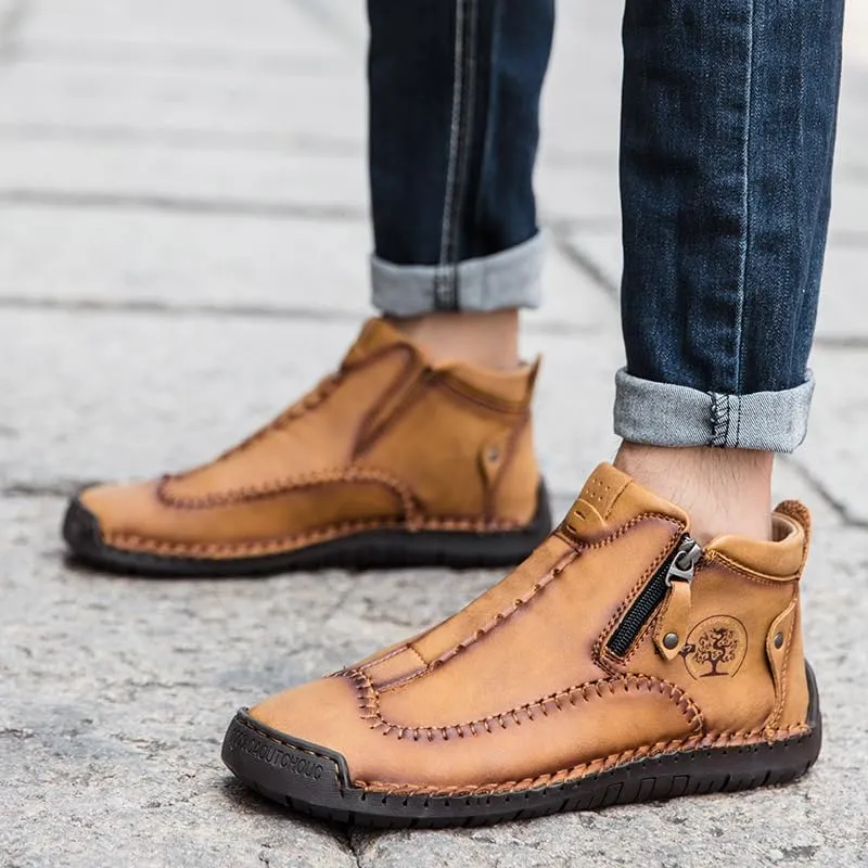 men's casual outdoor short boots - hand sewn classic boots with fashionable side zipper decoration, perfect for outdoor enthusiasts and activities