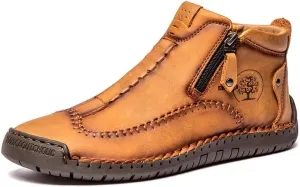 men's casual outdoor short boots - hand sewn classic boots with fashionable side zipper decoration, perfect for outdoor enthusiasts and activities