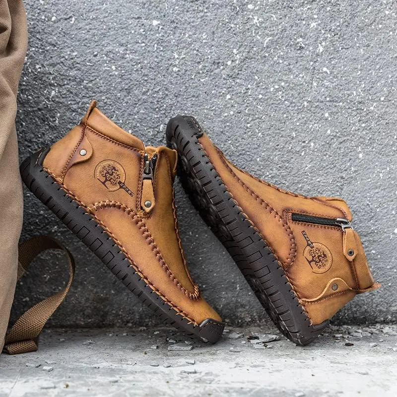 men's casual outdoor short boots - hand sewn classic boots with fashionable side zipper decoration, perfect for outdoor enthusiasts and activities