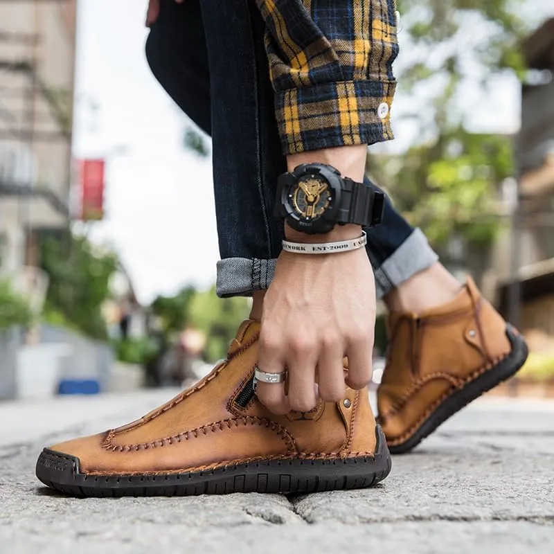 men's casual outdoor short boots - hand sewn classic boots with fashionable side zipper decoration, perfect for outdoor enthusiasts and activities