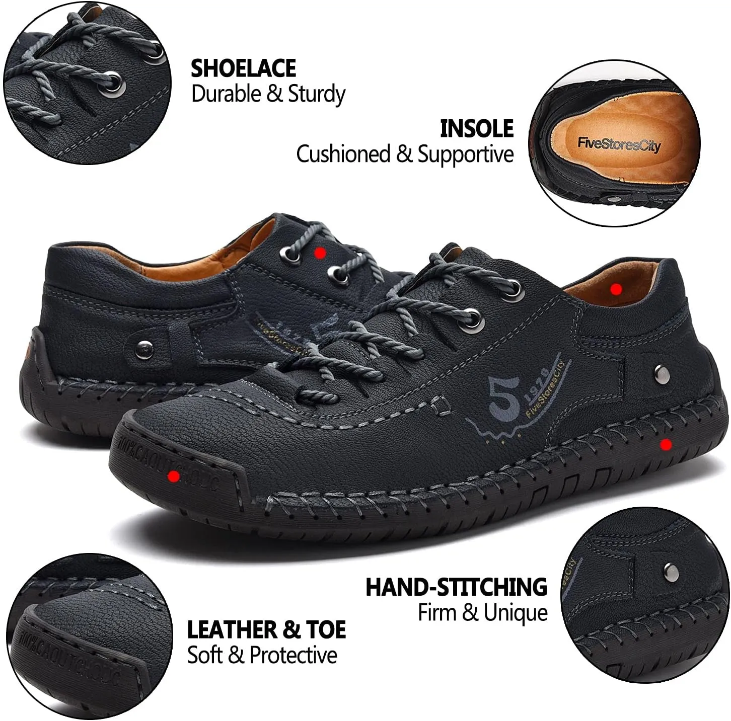 Mens Casual Shoes Summer Breathable Sneakers Loafers Walking Shoes Hand Made Lace-Up Leather Dress Flats Shoes for Driving Business Working Office