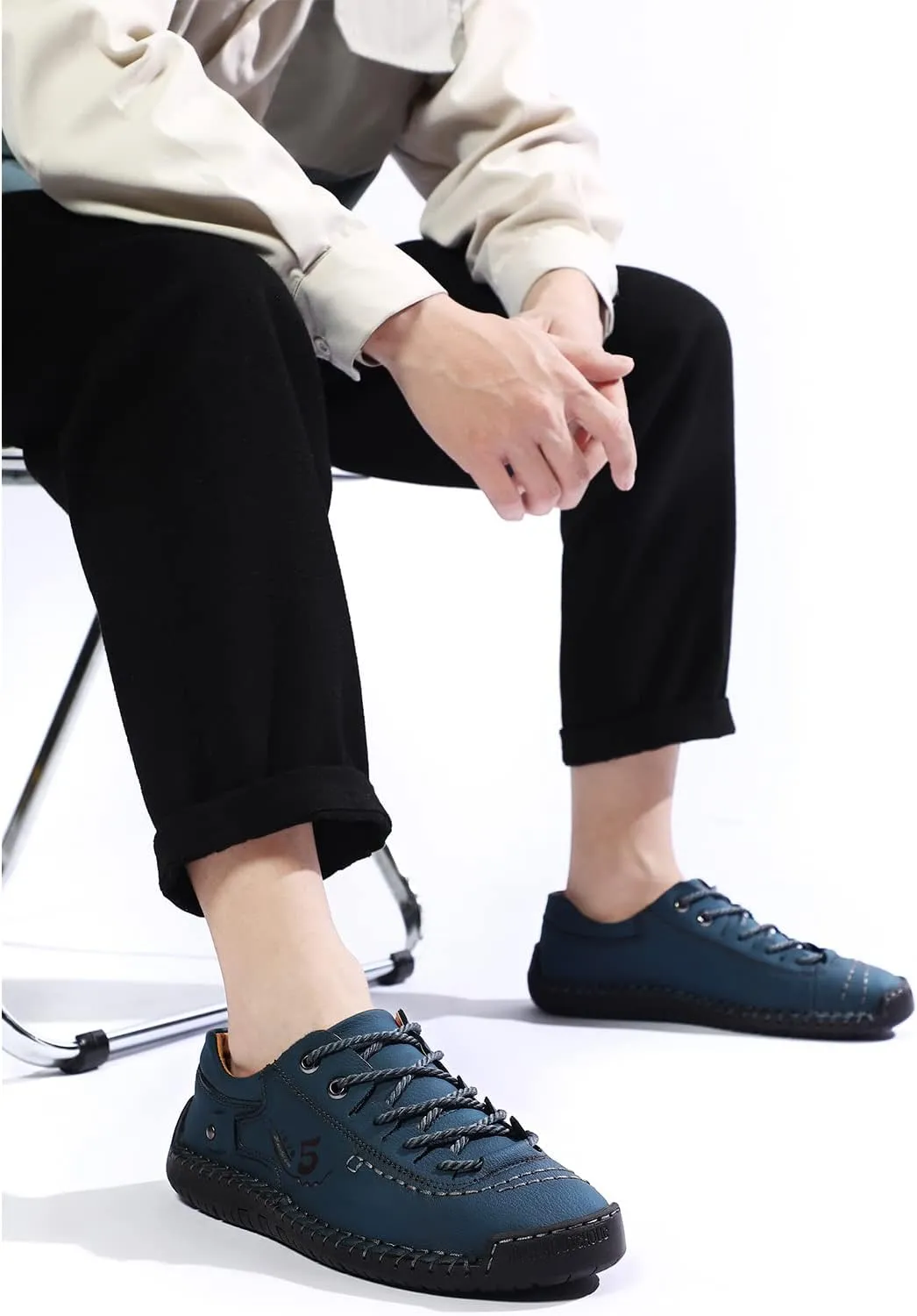 Mens Casual Shoes Summer Breathable Sneakers Loafers Walking Shoes Hand Made Lace-Up Leather Dress Flats Shoes for Driving Business Working Office