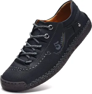 Mens Casual Shoes Summer Breathable Sneakers Loafers Walking Shoes Hand Made Lace-Up Leather Dress Flats Shoes for Driving Business Working Office