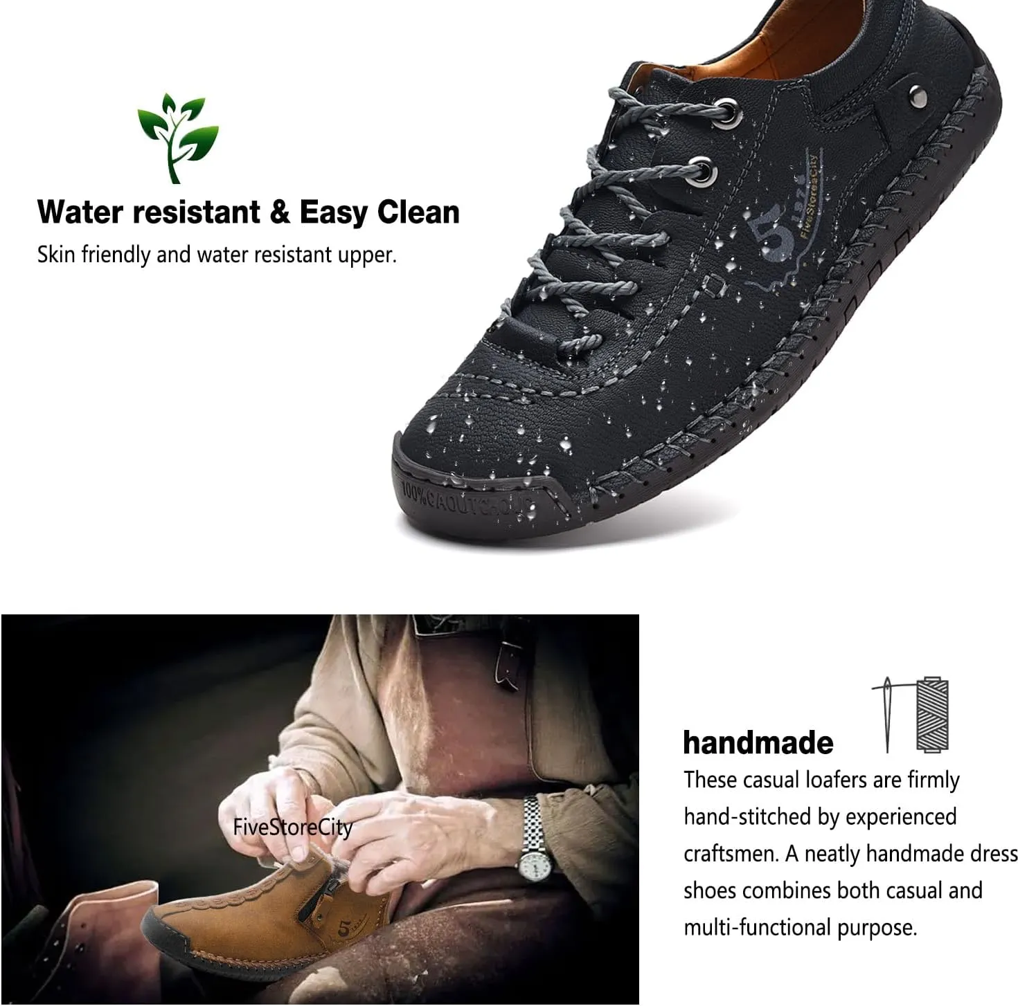 Mens Casual Shoes Summer Breathable Sneakers Loafers Walking Shoes Hand Made Lace-Up Leather Dress Flats Shoes for Driving Business Working Office