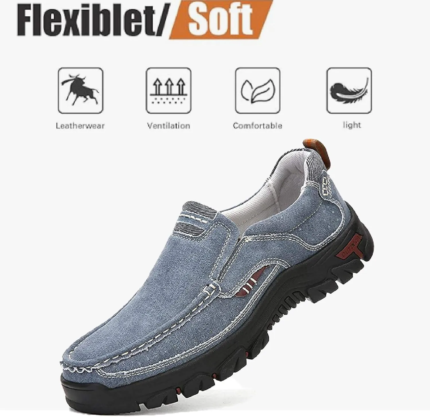 Men's Denim Cloth Platform Penny Loafers Comfor Round Toe Slip on Hands-Free Light Casual Sneakers Stylish Breathable Walking Deck Shoes