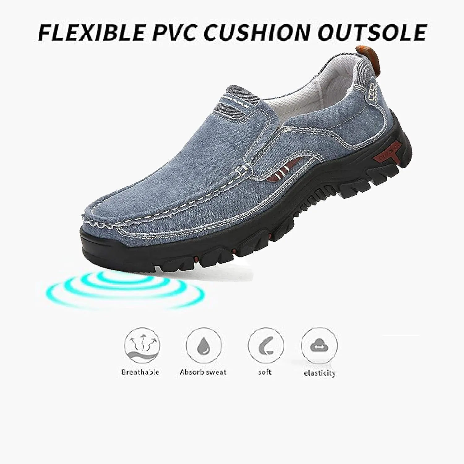 Men's Denim Cloth Platform Penny Loafers Comfor Round Toe Slip on Hands-Free Light Casual Sneakers Stylish Breathable Walking Deck Shoes