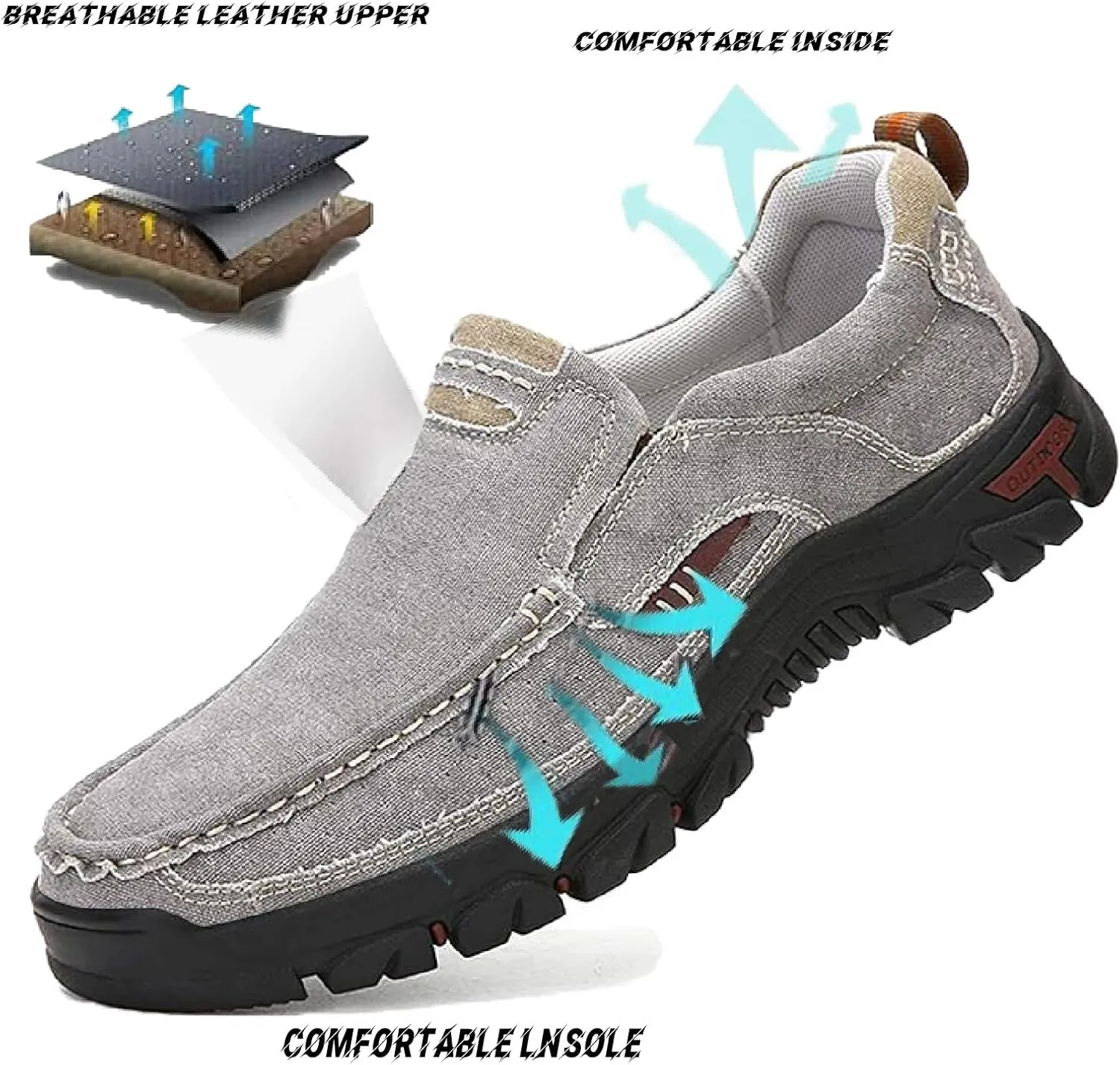 Men's Denim Cloth Platform Penny Loafers Comfor Round Toe Slip on Hands-Free Light Casual Sneakers Stylish Breathable Walking Deck Shoes