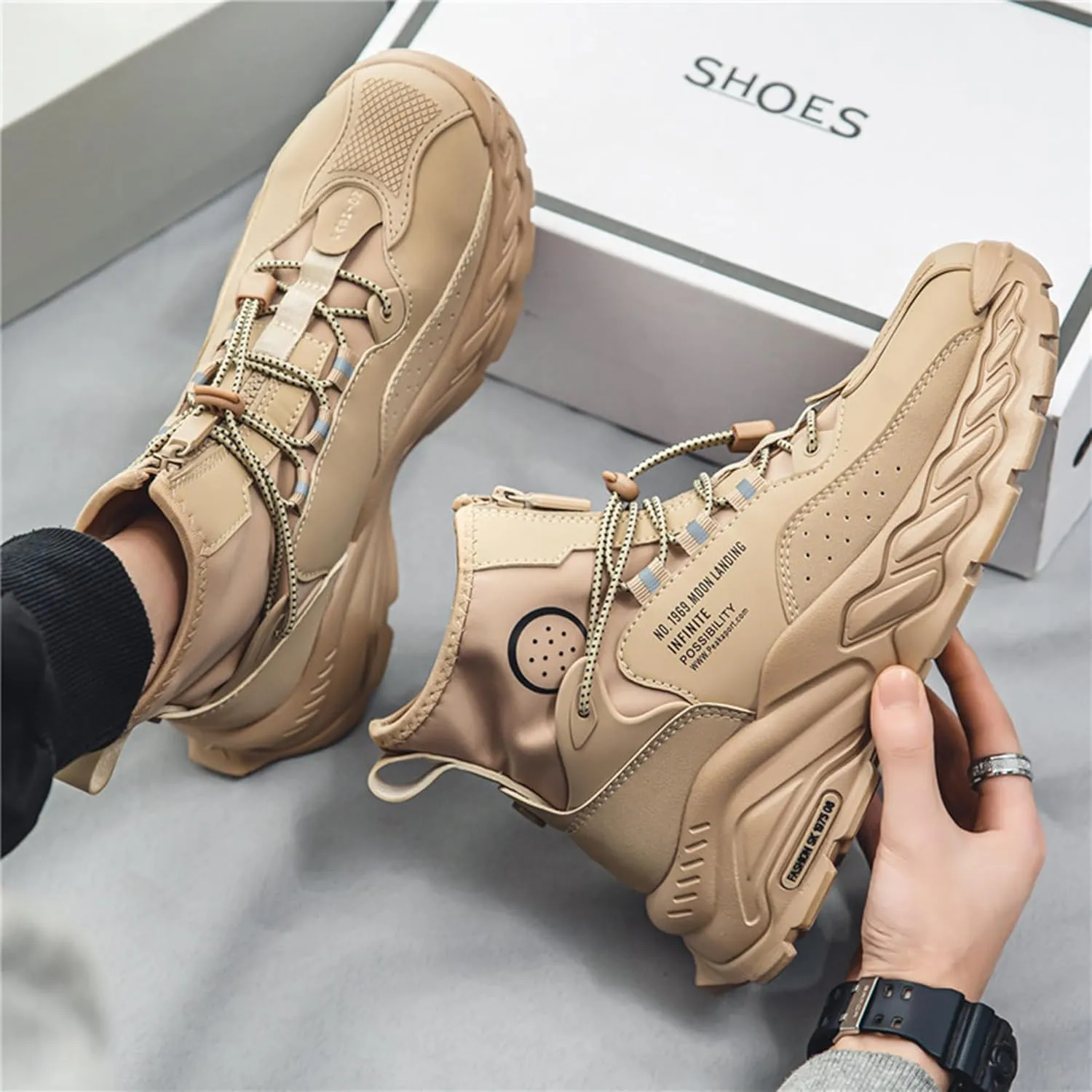 Men's Fashion High Top Sneakers Stylish Street Casual Walking Shoes Chunky Sneakers Work Shoes