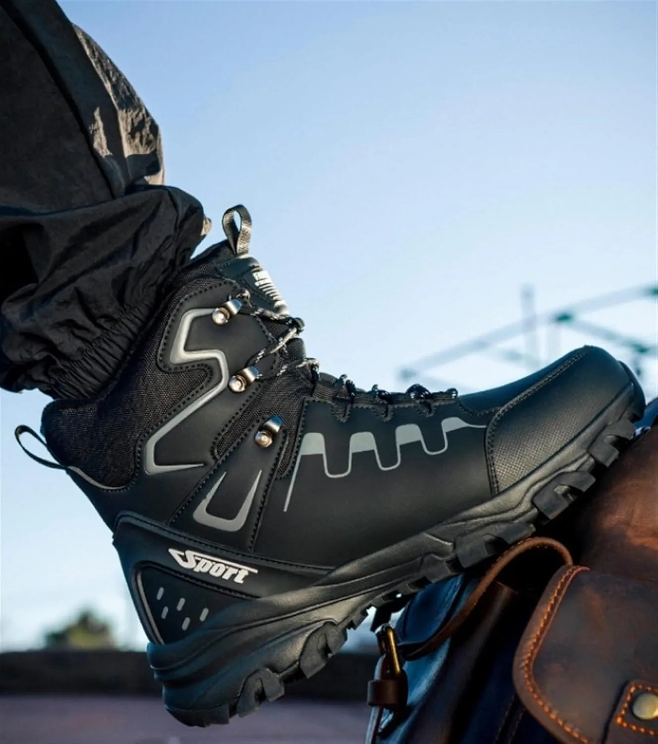 Men's Fashion Winter Snow Boots Outdoor Side Zipper High-top Sneakers Plush Lining Casual Warm Ankle Boots Anti-slip And Waterproof Hiking Boots Camp Backpacking Boots For Men