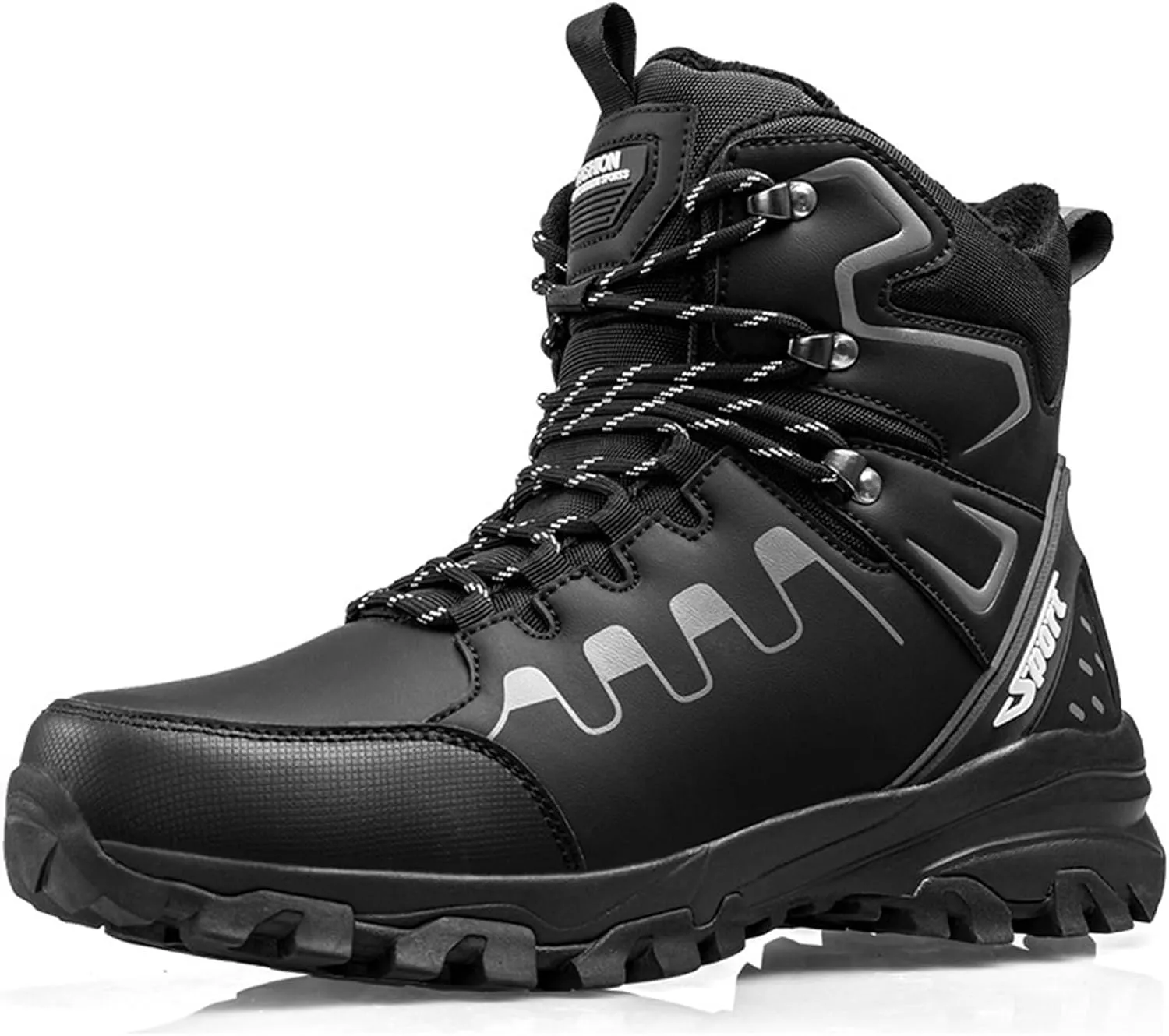 Men's Fashion Winter Snow Boots Outdoor Side Zipper High-top Sneakers Plush Lining Casual Warm Ankle Boots Anti-slip And Waterproof Hiking Boots Camp Backpacking Boots For Men
