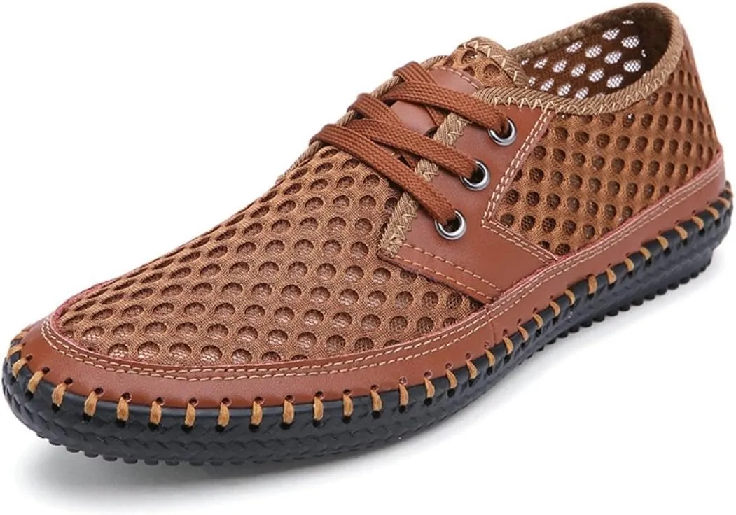 Mens Mesh Breathable Loafers Summer Casual Walking Shoes Lightweight Slip-On Honeycomb Hiking Boat Shoes Lace Up