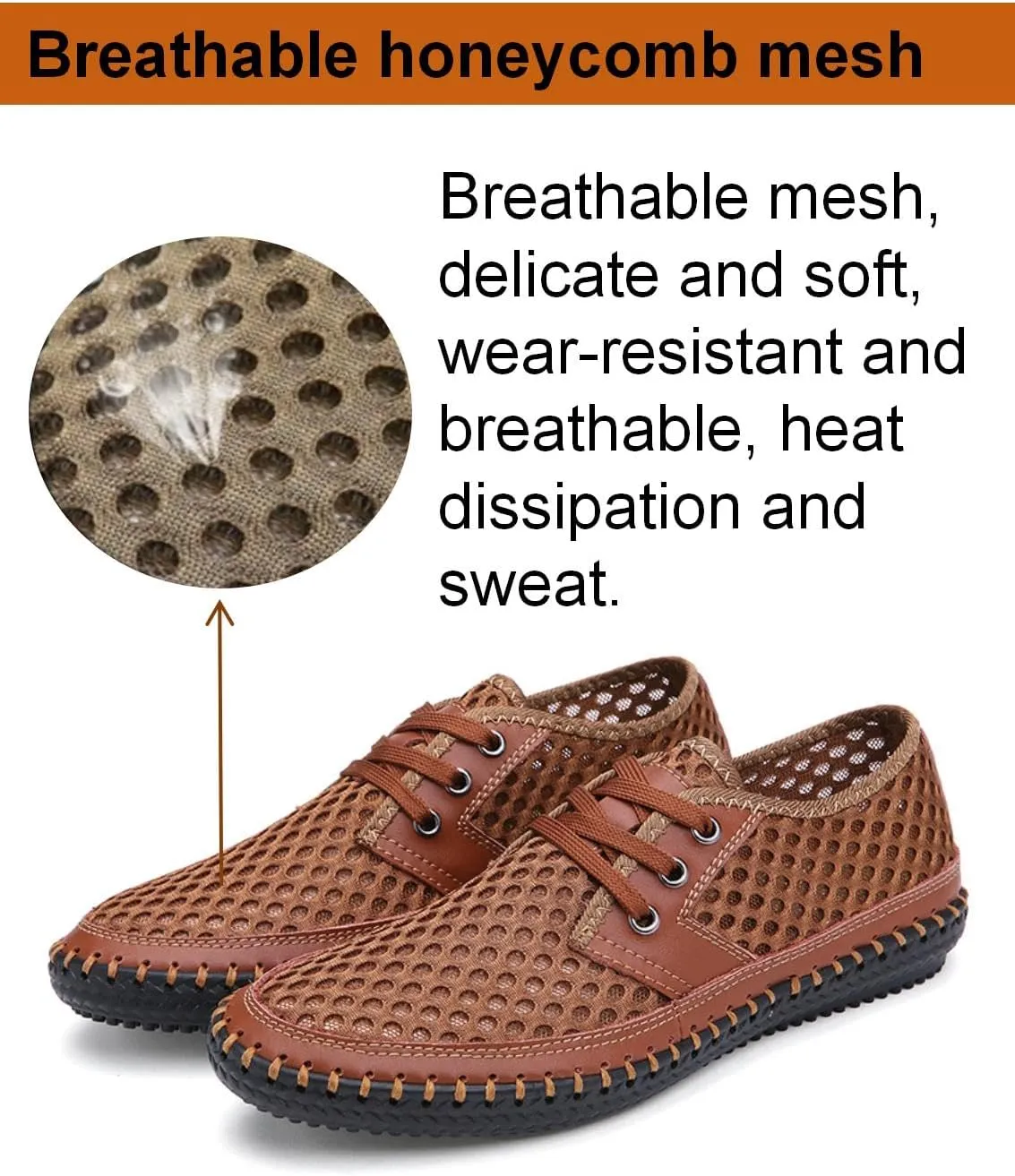 Mens Mesh Breathable Loafers Summer Casual Walking Shoes Lightweight Slip-On Honeycomb Hiking Boat Shoes Lace Up