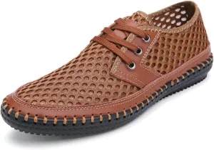 Mens Mesh Breathable Loafers Summer Casual Walking Shoes Lightweight Slip-On Honeycomb Hiking Boat Shoes Lace Up