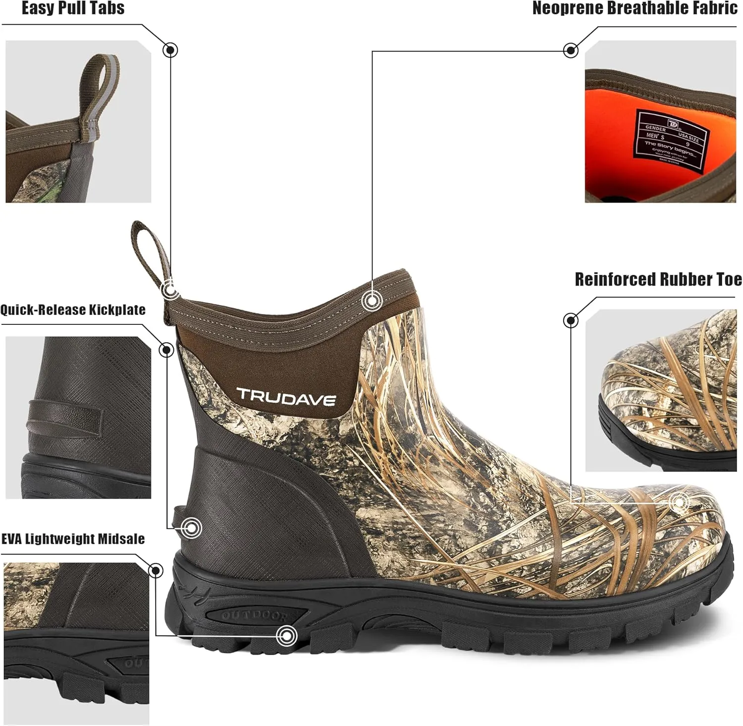 Men's Rain Boots Waterproof Garden Shoes, Ankle Rubber Work Boots, Camp Outdoor Snow Mud Boots for Farming, Hunting, Lawn Work, Size 7-14