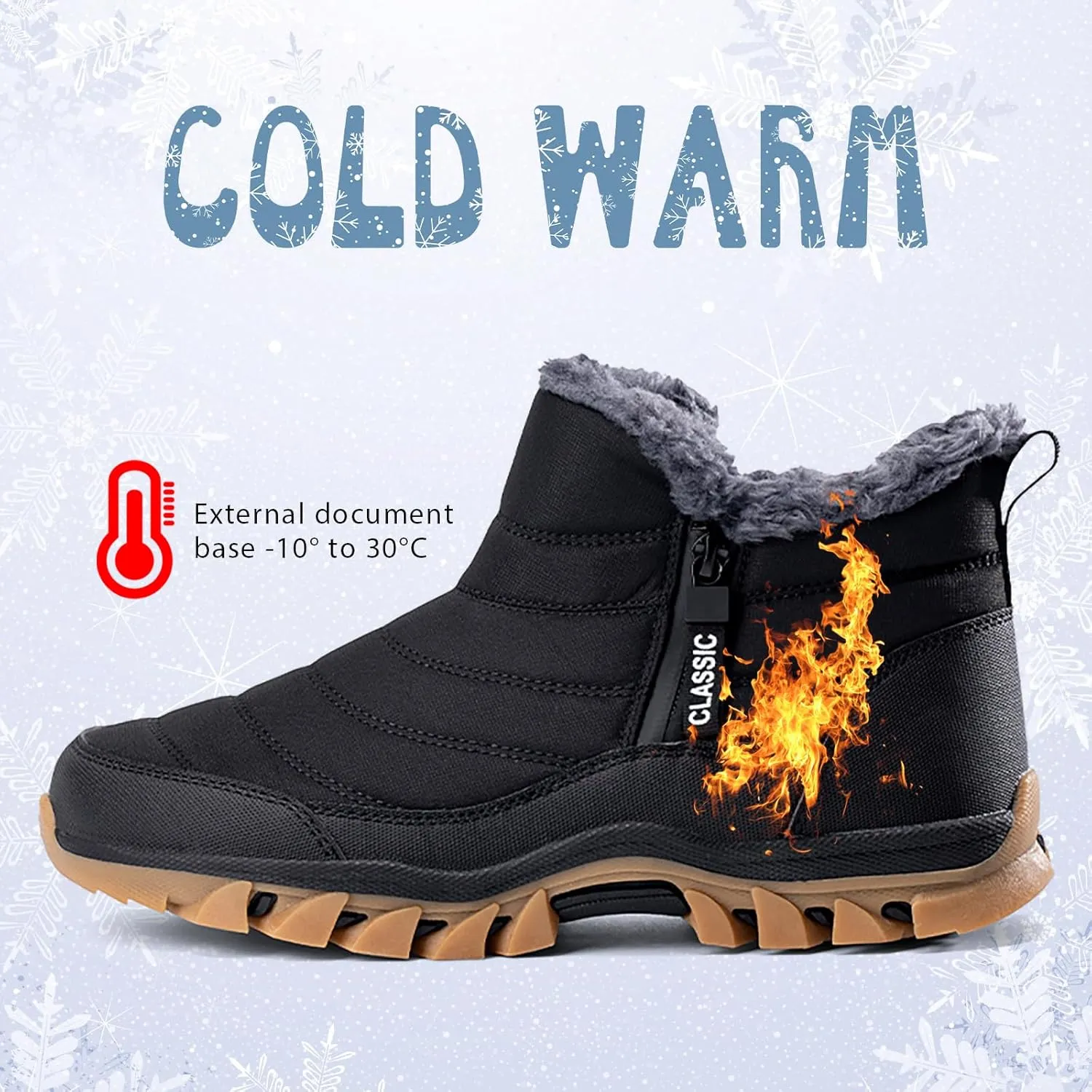 Men's Snow Boots Lightweight Waterproof Winter Boots Fur Lined Anti-slip Cold Weather Shoes Winter Trekking Warm Ankle Boots