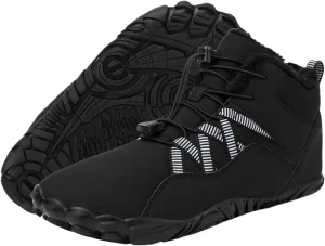 Mens Winter Barefoot Hiking Boots Slip-On Warm Zero Drop Snow Boots with Wide Toe Box Ankle Bootie Cut Minimalist Waterproof Five-Finger Sneakers for Hiking Walking Outdoor Adventures Unisex Design