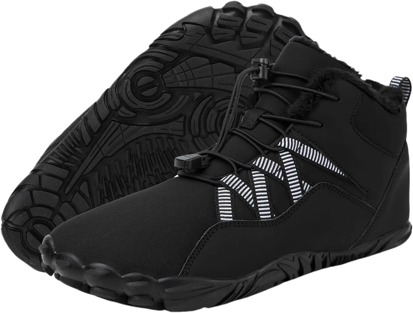 Mens Winter Barefoot Hiking Boots Slip-On Warm Zero Drop Snow Boots with Wide Toe Box Ankle Bootie Cut Minimalist Waterproof Five-Finger Sneakers for Hiking Walking Outdoor Adventures Unisex Design