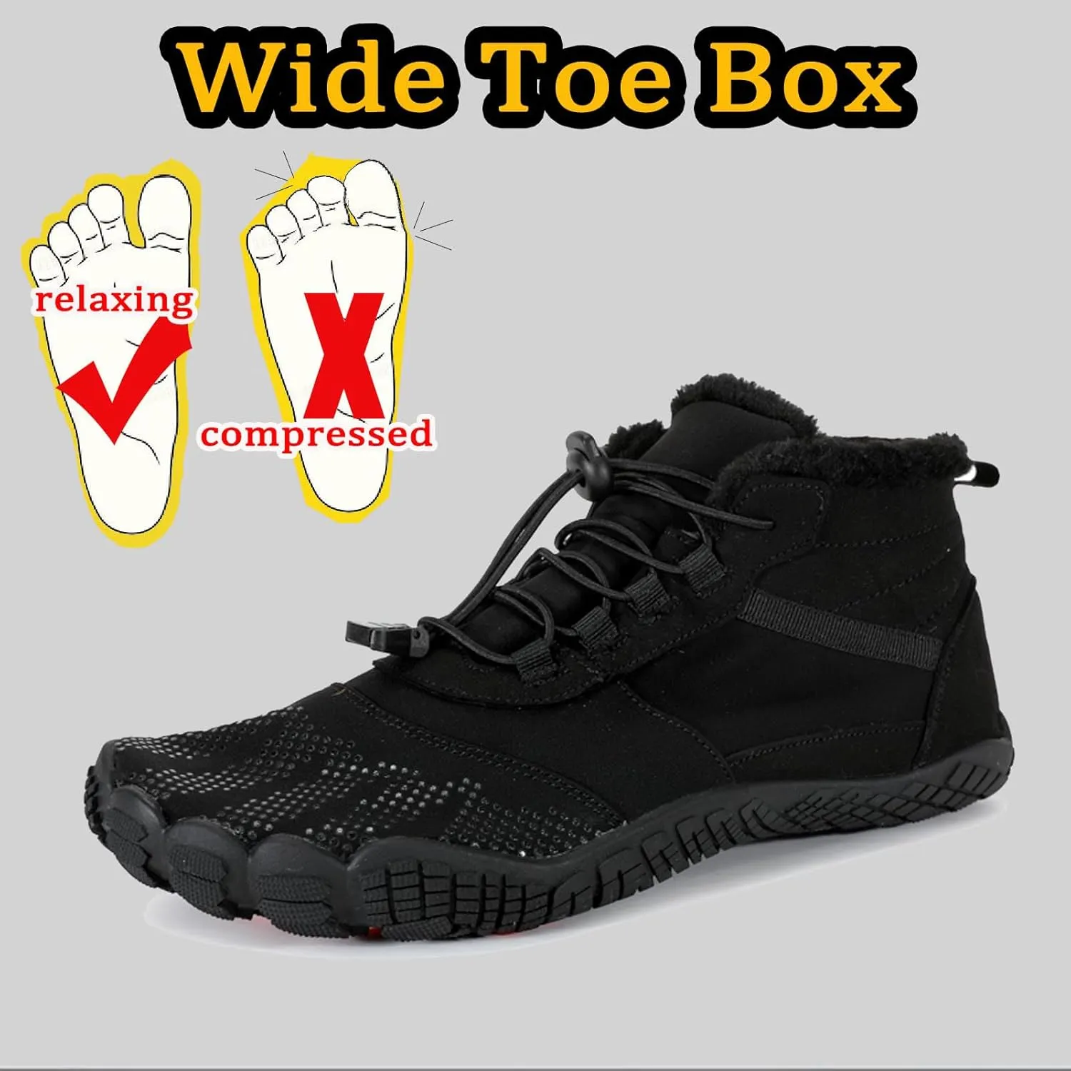 Mens Womens Snow Boots Barefoot Shoes Waterproof Wide Toe Box Shoes Minimalist Zero Drop Sole Cotton Boots Sneakers
