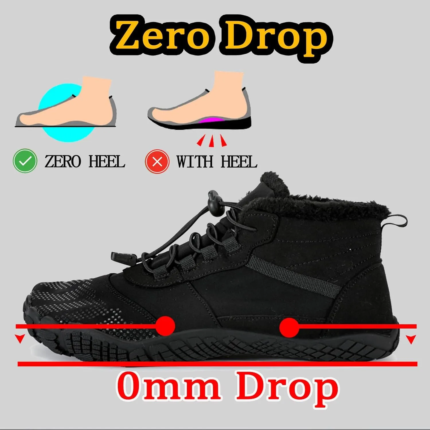 Mens Womens Snow Boots Barefoot Shoes Waterproof Wide Toe Box Shoes Minimalist Zero Drop Sole Cotton Boots Sneakers