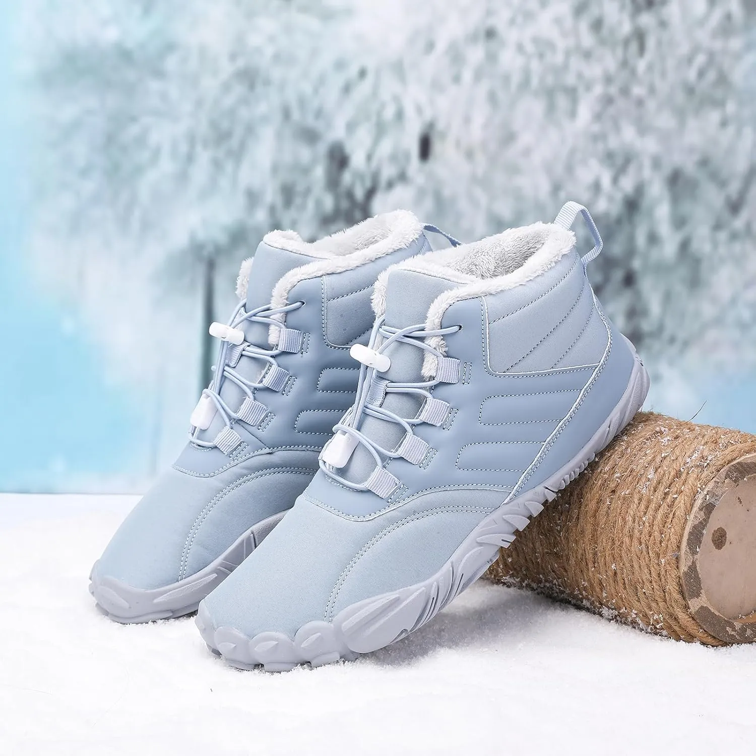 Men's Women's Winter Barefoot Hiking Boots, Slip On Warm Zero Drop Snow Boot, Wide Toe Box Ankle boots, Minimalist Waterproof Shoes, Five Finger Sneakers Hike Shoes for Hiking Walking Outdoor Unisex