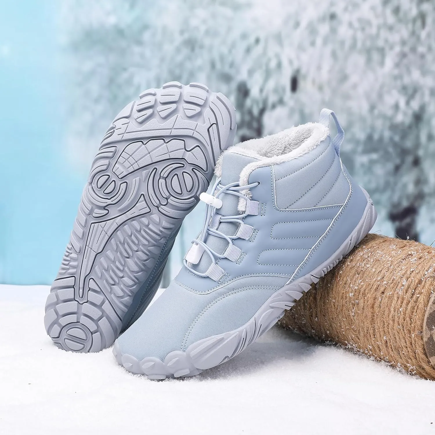Men's Women's Winter Barefoot Hiking Boots, Slip On Warm Zero Drop Snow Boot, Wide Toe Box Ankle boots, Minimalist Waterproof Shoes, Five Finger Sneakers Hike Shoes for Hiking Walking Outdoor Unisex