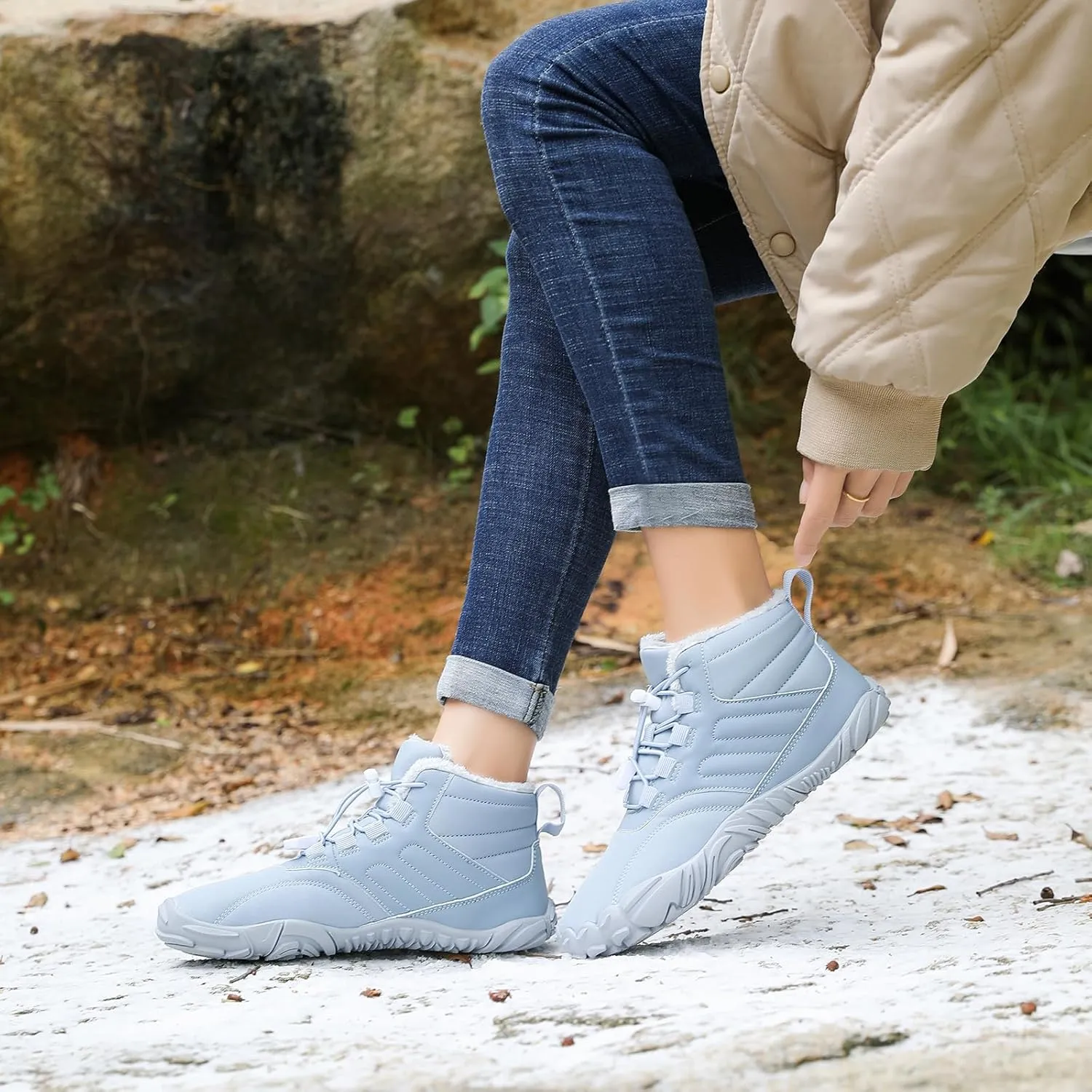 Men's Women's Winter Barefoot Hiking Boots, Slip On Warm Zero Drop Snow Boot, Wide Toe Box Ankle boots, Minimalist Waterproof Shoes, Five Finger Sneakers Hike Shoes for Hiking Walking Outdoor Unisex