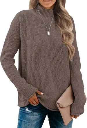 MEROKEETY Women's Long Sleeve Turtleneck Cozy Knit Sweater Casual Loose Pullover Jumper Tops
