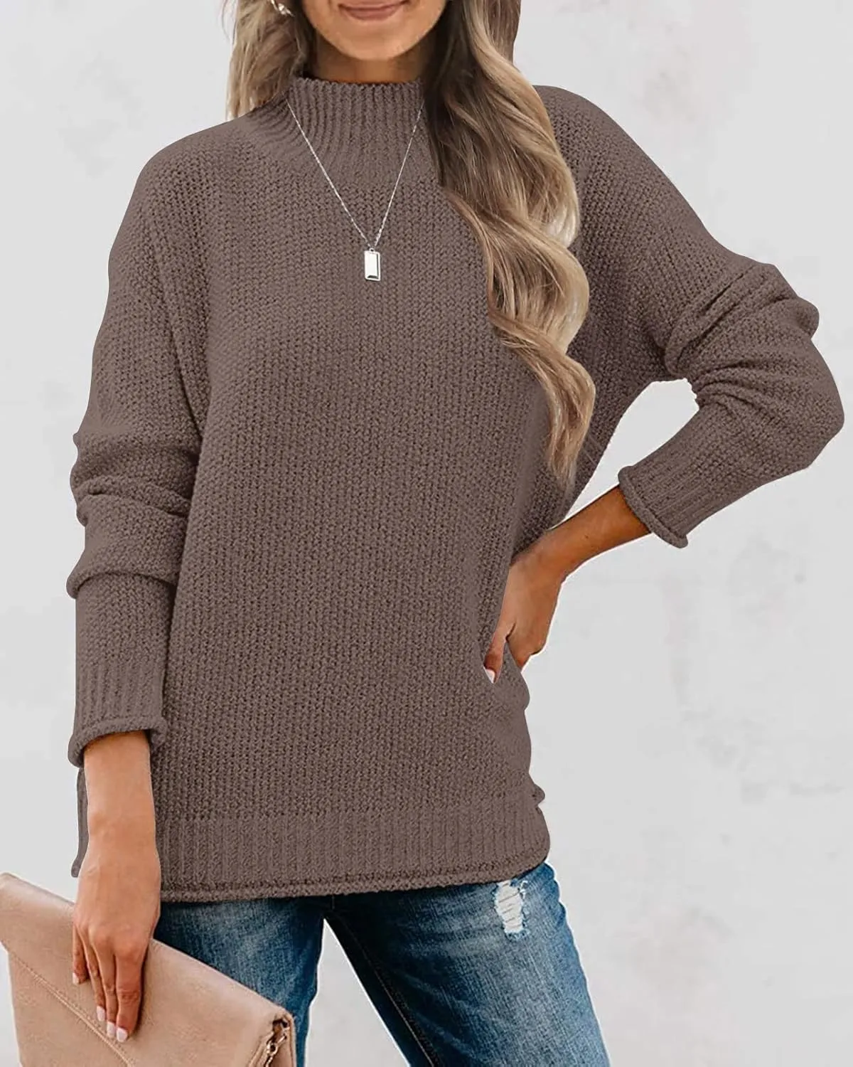 MEROKEETY Women's Long Sleeve Turtleneck Cozy Knit Sweater Casual Loose Pullover Jumper Tops