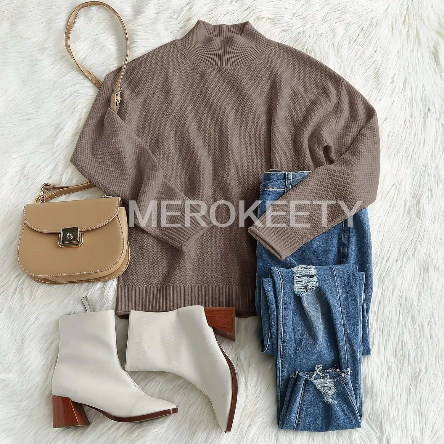 MEROKEETY Women's Long Sleeve Turtleneck Cozy Knit Sweater Casual Loose Pullover Jumper Tops