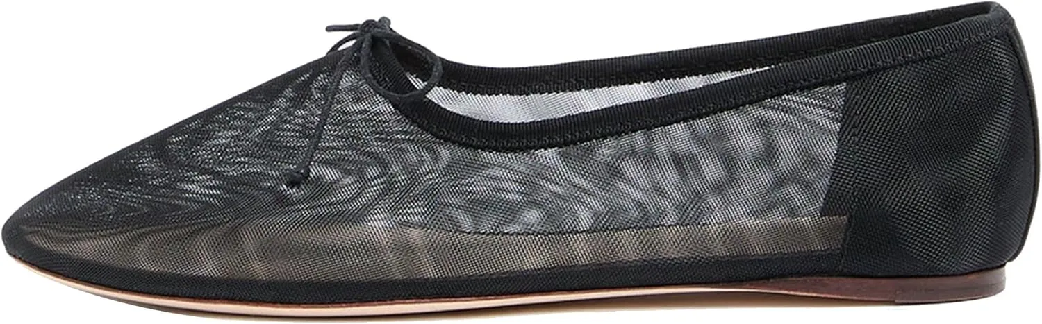 Mesh Ballet Flats for Women Elegant Bows Round Head Design Comfortable and Breathable Shoes Perfect for Weddings