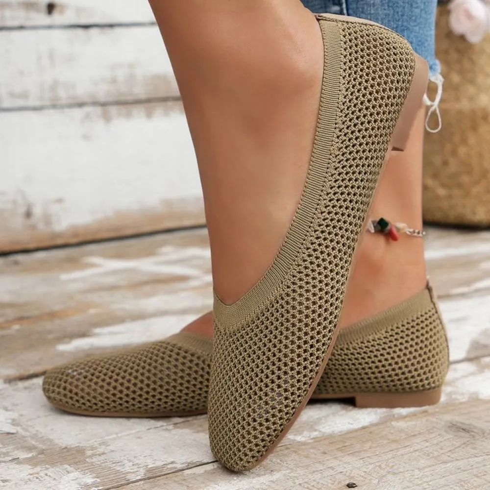 Mesh Ballet Flats for Women Low Heel Sandals Summer Slides Slip on Loafers Pumps Square Toe No Slip Comfort Sole Lightweight Breathable Low Top Cute Ballerina Dress Shoes Office Beach Party Vacation