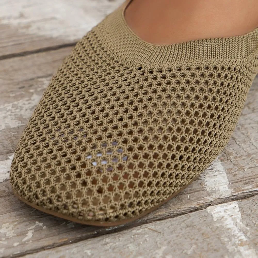 Mesh Ballet Flats for Women Low Heel Sandals Summer Slides Slip on Loafers Pumps Square Toe No Slip Comfort Sole Lightweight Breathable Low Top Cute Ballerina Dress Shoes Office Beach Party Vacation