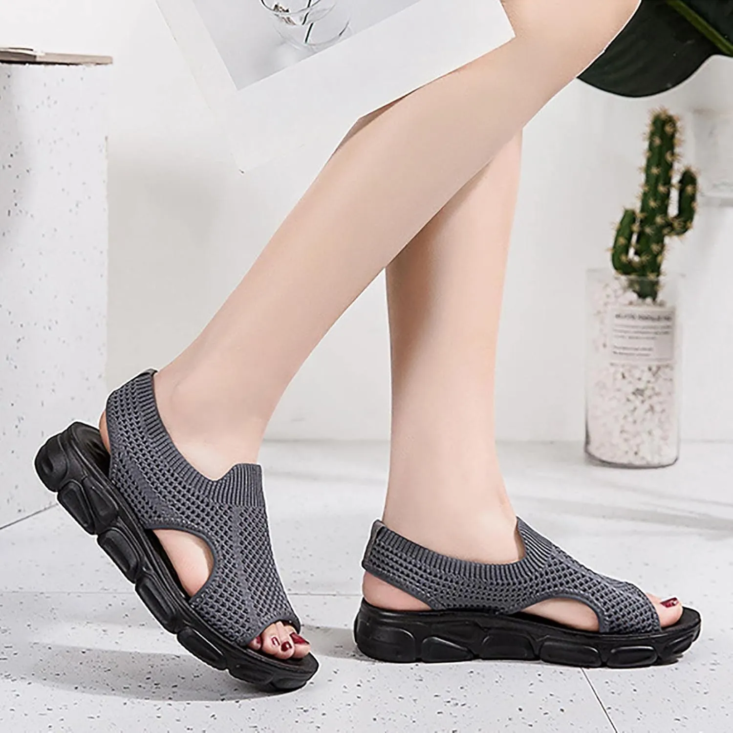 Mesh Breathable Sandals for Women Summer Casual Fish Mouth Open Toe Slip on Wedge Platform Sandals Comfortable Ladies Outdoor Beach Shoes Sandalias
